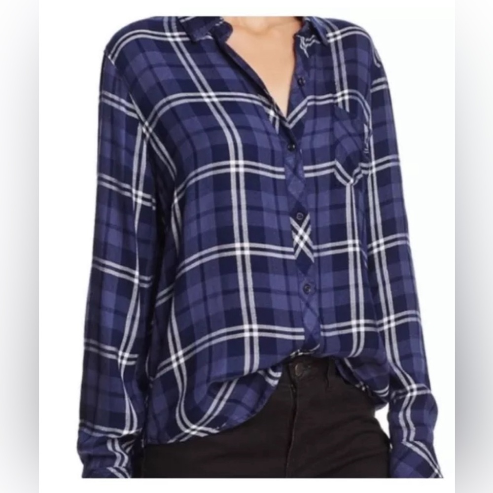 Rails Hunter Plaid Shirt Top Women M Flannel Long Sleeve Pacific Spruce White